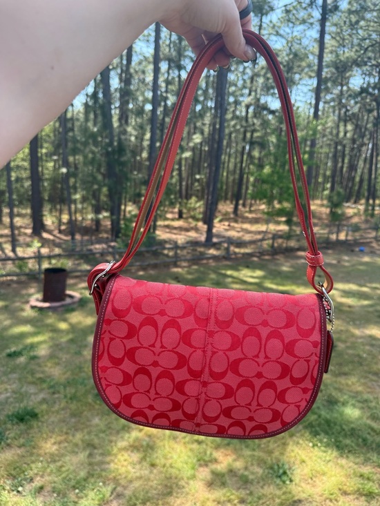 Coach Handbags - Coach Red Signature Jacquard Saddle Shoulder Bag